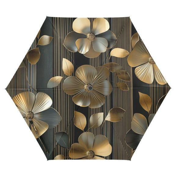FORMRS Travel Umbrella Folding Auto Open Close Windproof Rain UV Protection, Floral Lines