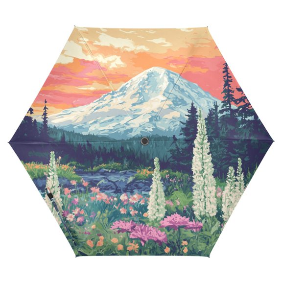 FORMRS Travel Umbrella Folding Auto Open Close Windproof Rain UV Protection, Floral Mountain