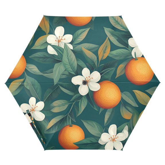 FORMRS Travel Umbrella Folding Auto Open Close Windproof Rain UV Protection, Floral Orange Pattern