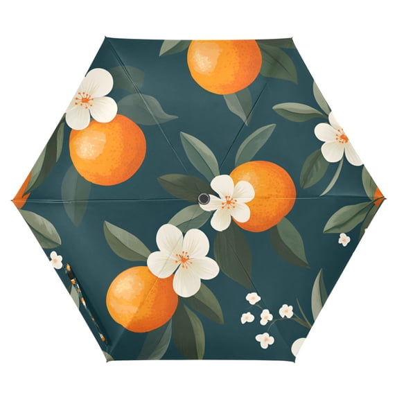 FORMRS Travel Umbrella Folding Auto Open Close Windproof Rain UV Protection, Floral Oranges