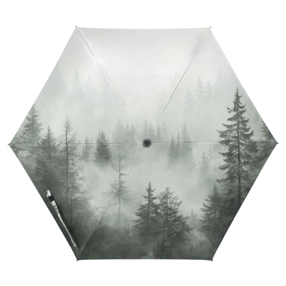 FORMRS Travel Umbrella Folding Auto Open Close Windproof Rain UV Protection, Foggy Forest