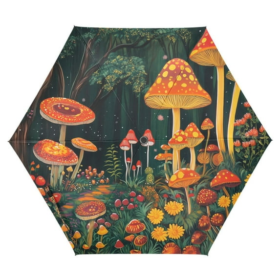 FORMRS Travel Umbrella Folding Auto Open Close Windproof Rain UV Protection, Forest Mushroom