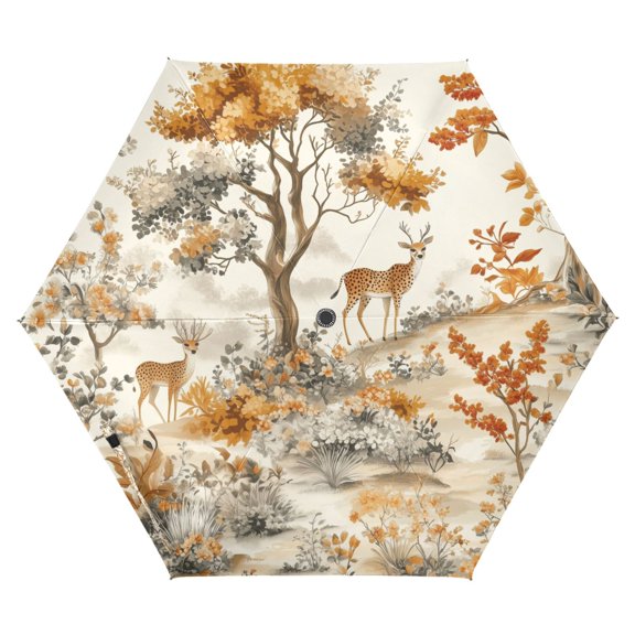 FORMRS Travel Umbrella Folding Auto Open Close Windproof Rain UV Protection, Forest Pattern