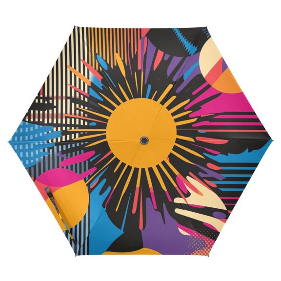 FORMRS Travel Umbrella Folding Auto Open Close Windproof Rain UV Protection, Futuristic Circles