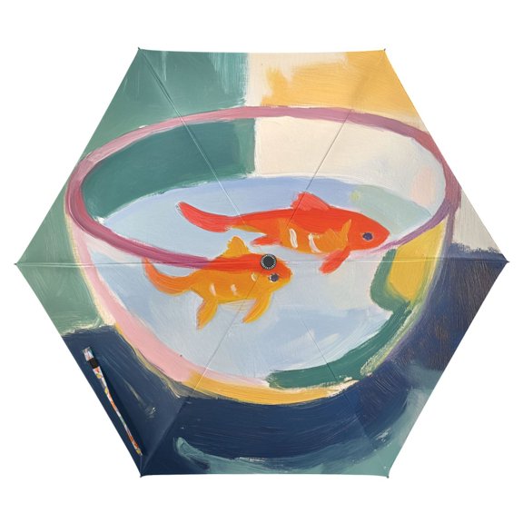 FORMRS Travel Umbrella Folding Auto Open Close Windproof Rain UV Protection, Goldfish Bowl