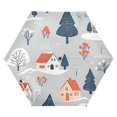 thumbnail image 1 of FORMRS Travel Umbrella Folding Auto Open Close Windproof Rain UV Protection, Gray Cartoon Houses, 1 of 8