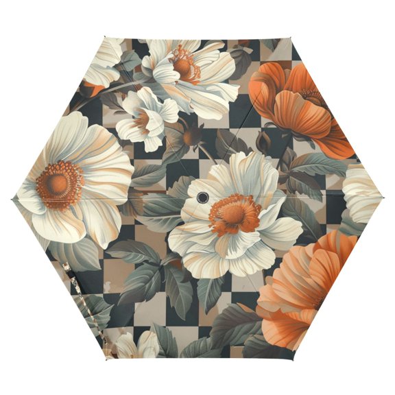 FORMRS Travel Umbrella Folding Auto Open Close Windproof Rain UV Protection, Gray Floral Pattern