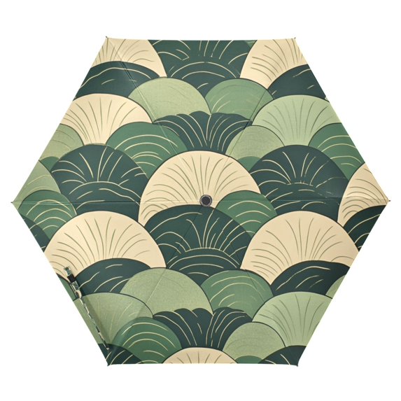 FORMRS Travel Umbrella Folding Auto Open Close Windproof Rain UV Protection, Green Abstract Shapes