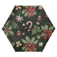 thumbnail image 1 of FORMRS Travel Umbrella Folding Auto Open Close Windproof Rain UV Protection, Green Christmas Holly, 1 of 8