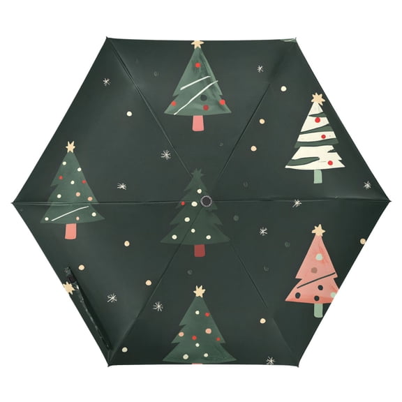 FORMRS Travel Umbrella Folding Auto Open Close Windproof Rain UV Protection, Green Christmas Trees