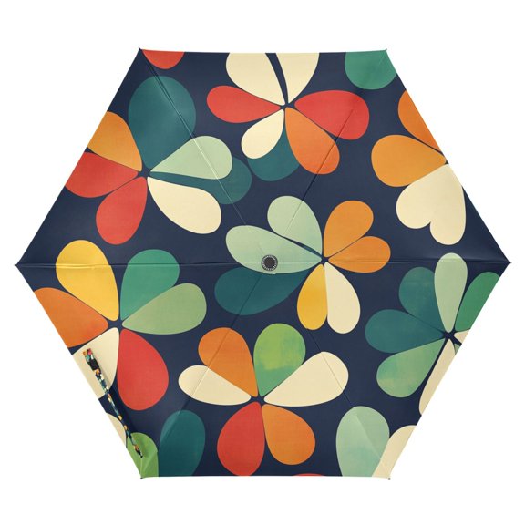 FORMRS Travel Umbrella Folding Auto Open Close Windproof Rain UV Protection, Green Clover Pattern