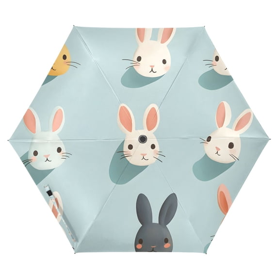 FORMRS Travel Umbrella Folding Auto Open Close Windproof Rain UV Protection, Green Cute Rabbits