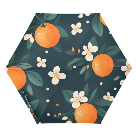 FORMRS Travel Umbrella Folding Auto Open Close Windproof Rain UV Protection, Green Floral Oranges