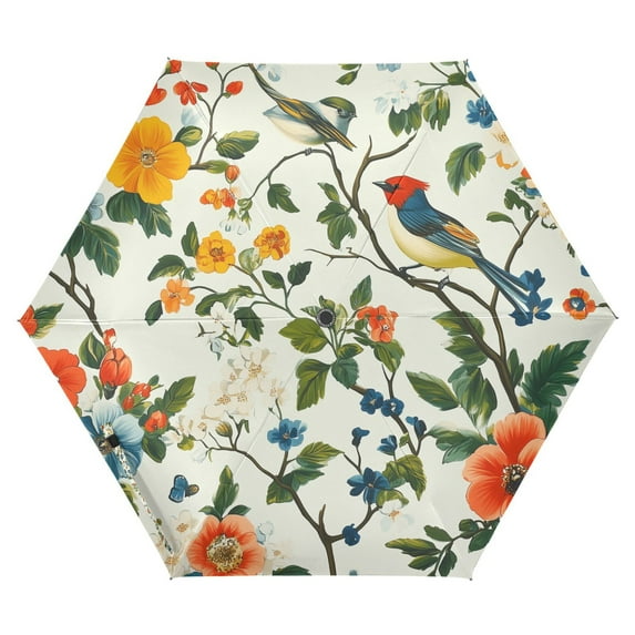 FORMRS Travel Umbrella Folding Auto Open Close Windproof Rain UV Protection, Green Floral Pattern