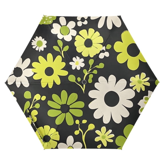 FORMRS Travel Umbrella Folding Auto Open Close Windproof Rain UV Protection, Green Flower Pattern