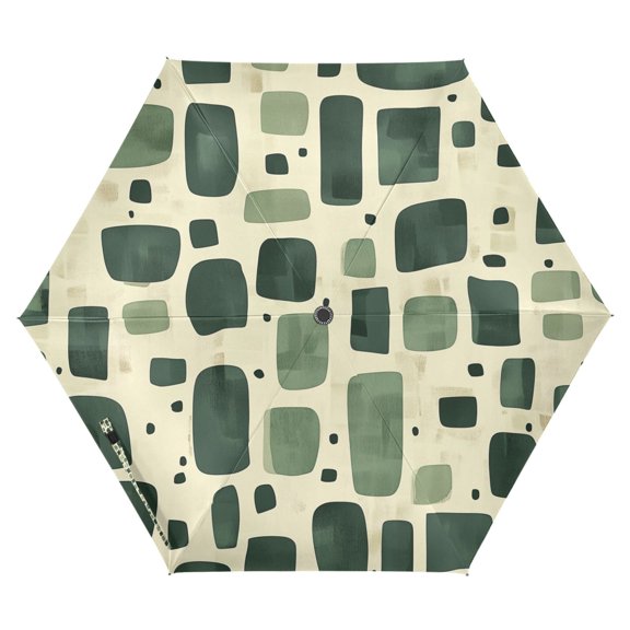 FORMRS Travel Umbrella Folding Auto Open Close Windproof Rain UV Protection, Green Geometric