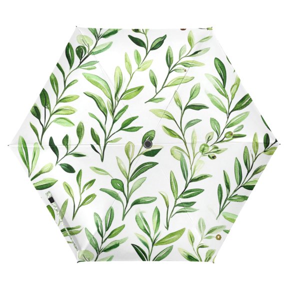 FORMRS Travel Umbrella Folding Auto Open Close Windproof Rain UV Protection, Green Leafy Pattern