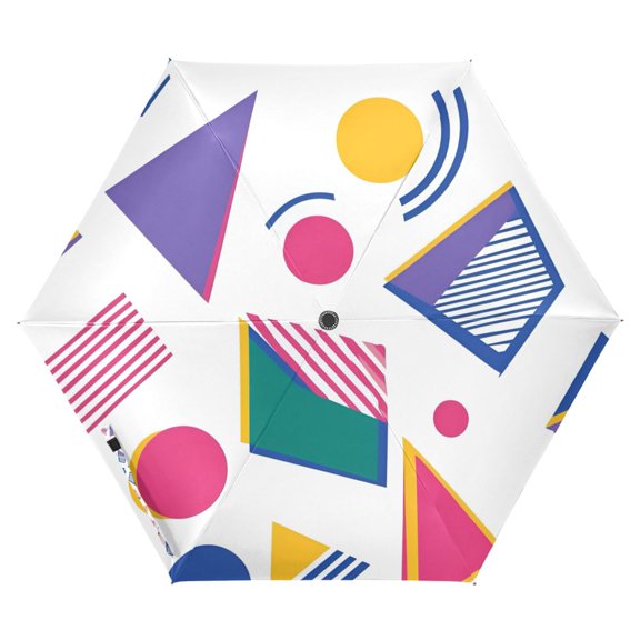 FORMRS Travel Umbrella Folding Auto Open Close Windproof Rain UV Protection, Green Retro Shapes