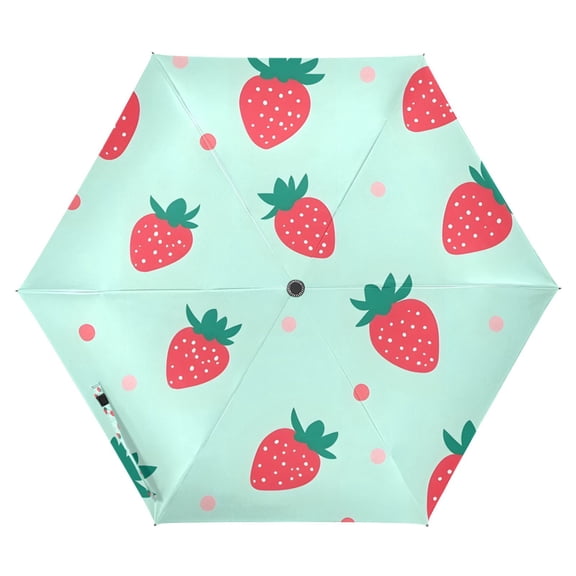 FORMRS Travel Umbrella Folding Auto Open Close Windproof Rain UV Protection, Green Strawberry