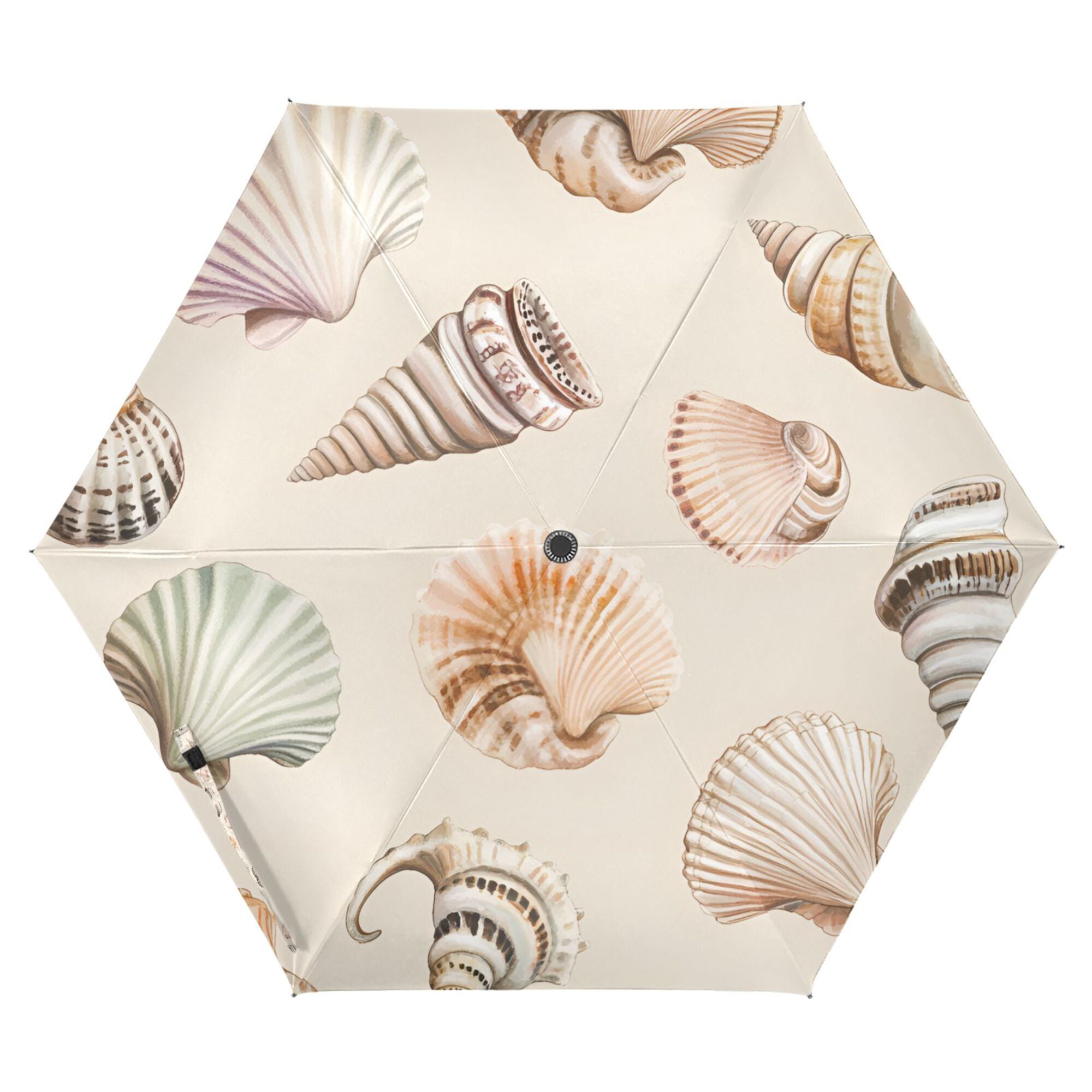 FORMRS Travel Umbrella Folding Auto Open Close Windproof Rain UV Protection, Green Watercolor Seashells