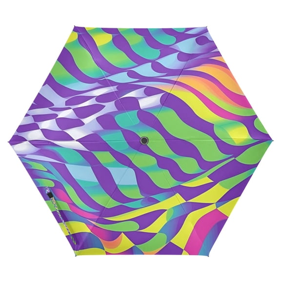 FORMRS Travel Umbrella Folding Auto Open Close Windproof Rain UV Protection, Green Wavy Pattern