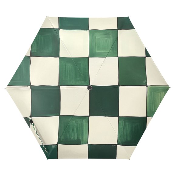 FORMRS Travel Umbrella Folding Auto Open Close Windproof Rain UV Protection, Green and White Plaid Pattern