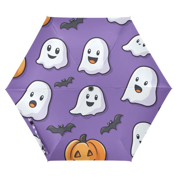 FORMRS Travel Umbrella Folding Auto Open Close Windproof Rain UV Protection, Halloween Ghosts Purple