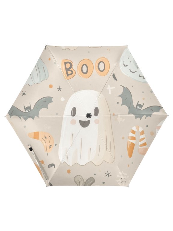 Travel Umbrella Folding Auto Open Close Windproof Rain UV Protection, Halloween Ghosts