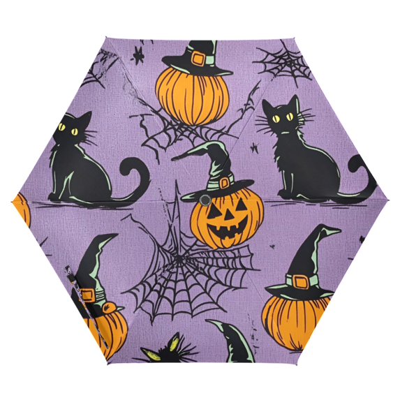 FORMRS Travel Umbrella Folding Auto Open Close Windproof Rain UV Protection, Halloween Pumpkin