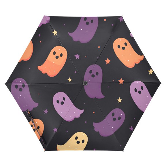 FORMRS Travel Umbrella Folding Auto Open Close Windproof Rain UV Protection, Halloween Purple Ghosts