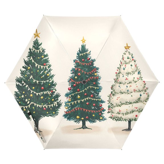 FORMRS Travel Umbrella Folding Auto Open Close Windproof Rain UV Protection, Hand Drawn Christmas