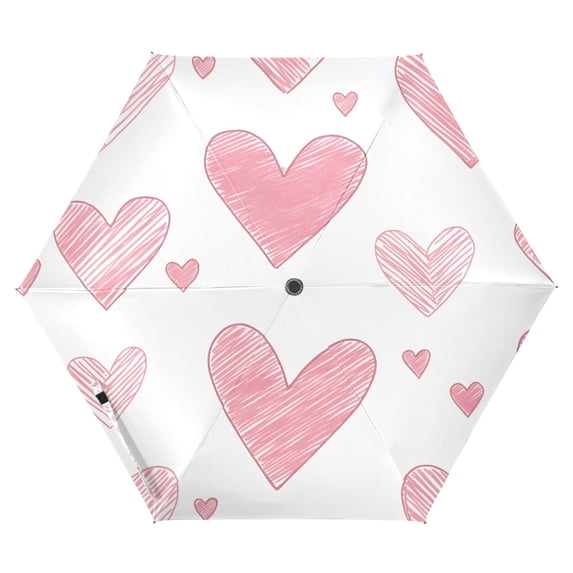 FORMRS Travel Umbrella Folding Auto Open Close Windproof Rain UV Protection, Hand Drawn Hearts