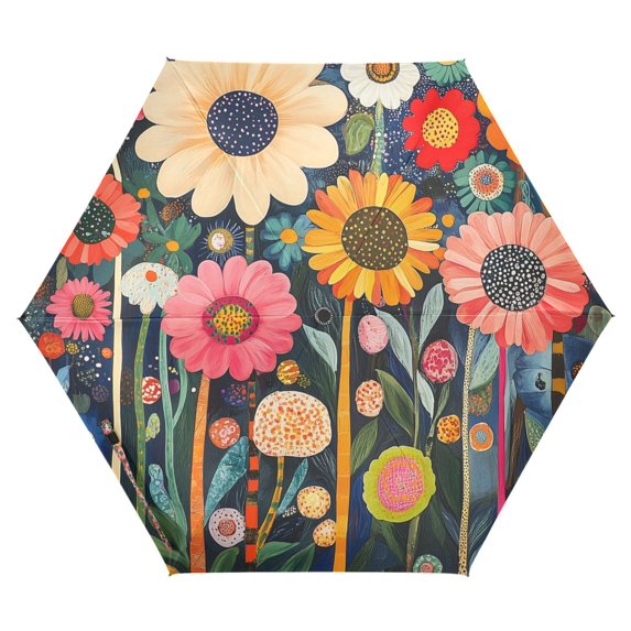FORMRS Travel Umbrella Folding Auto Open Close Windproof Rain UV Protection, Large Colorful Flowers