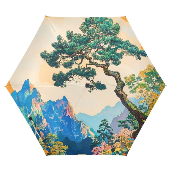 FORMRS Travel Umbrella Folding Auto Open Close Windproof Rain UV Protection, Large Pine Tree