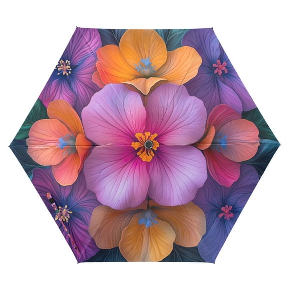 FORMRS Travel Umbrella Folding Auto Open Close Windproof Rain UV Protection, Large Purple Flowers