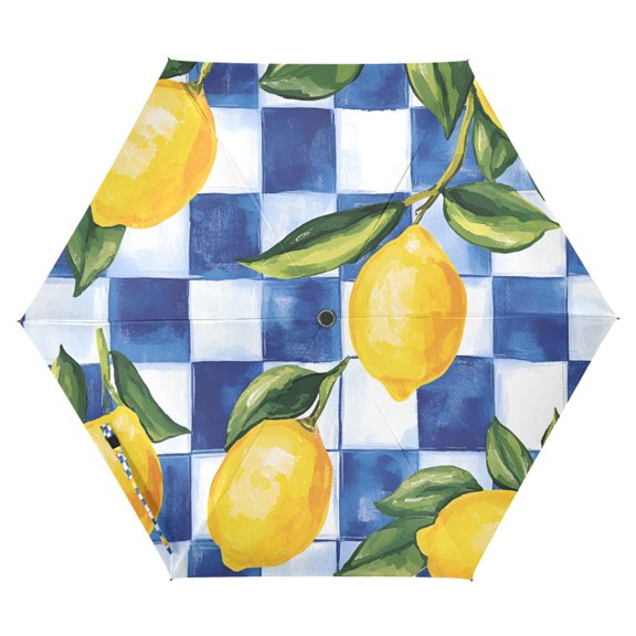 FORMRS Travel Umbrella Folding Auto Open Close Windproof Rain UV Protection, Lemon Checkered