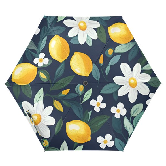 FORMRS Travel Umbrella Folding Auto Open Close Windproof Rain UV Protection, Lemon Flowers