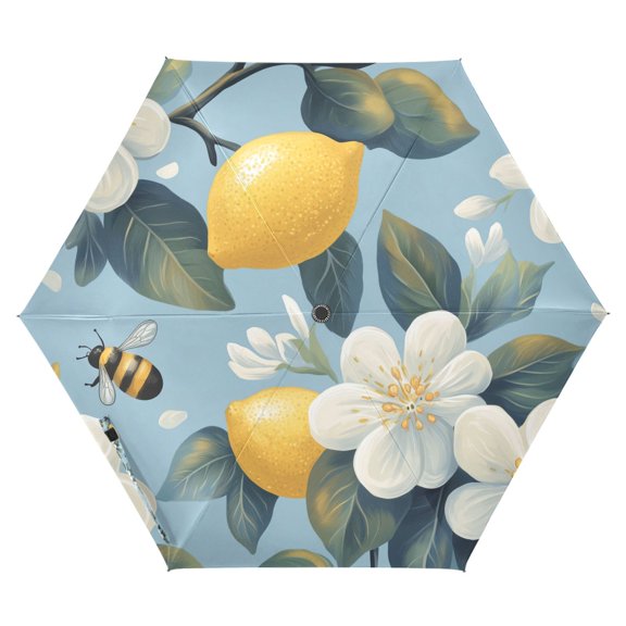 FORMRS Travel Umbrella Folding Auto Open Close Windproof Rain UV Protection, Lemon Pattern
