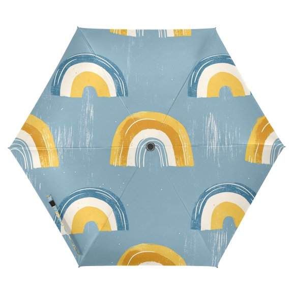 FORMRS Travel Umbrella Folding Auto Open Close Windproof Rain UV Protection, Light Blue Rainbow