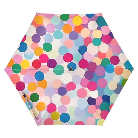 FORMRS Travel Umbrella Folding Auto Open Close Windproof Rain UV Protection, Light Colorful Circles