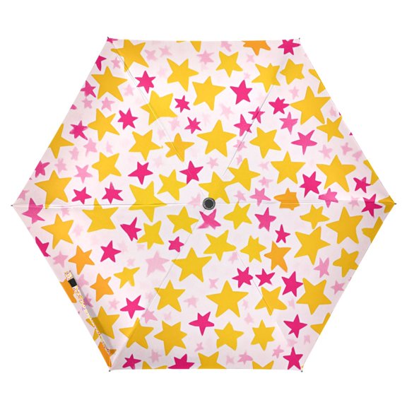 FORMRS Travel Umbrella Folding Auto Open Close Windproof Rain UV Protection, Light Pink Stars