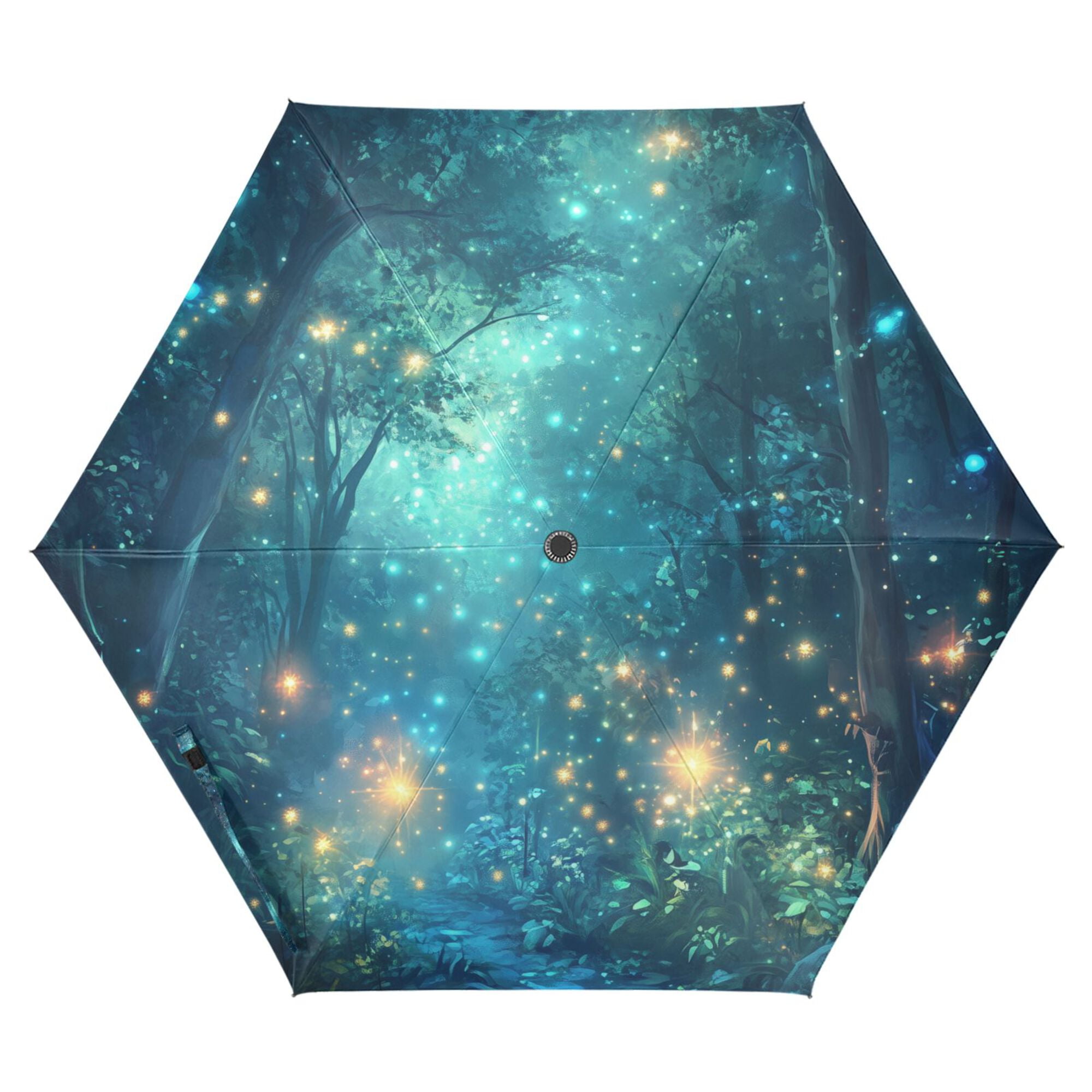 FORMRS Travel Umbrella Folding Auto Open Close Windproof Rain UV Protection, Magical Forest Glowing Lights