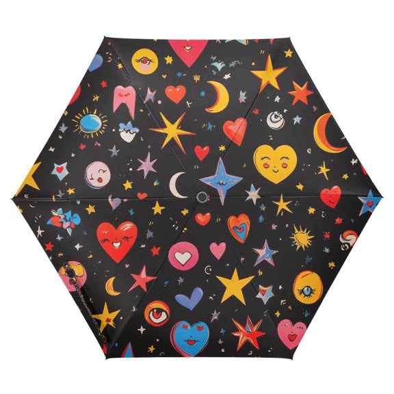 FORMRS Travel Umbrella Folding Auto Open Close Windproof Rain UV Protection, Moon Pattern