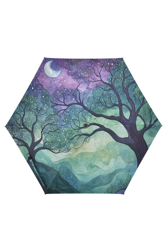 Travel Umbrella Folding Auto Open Close Windproof Rain UV Protection, Moonlight Forest