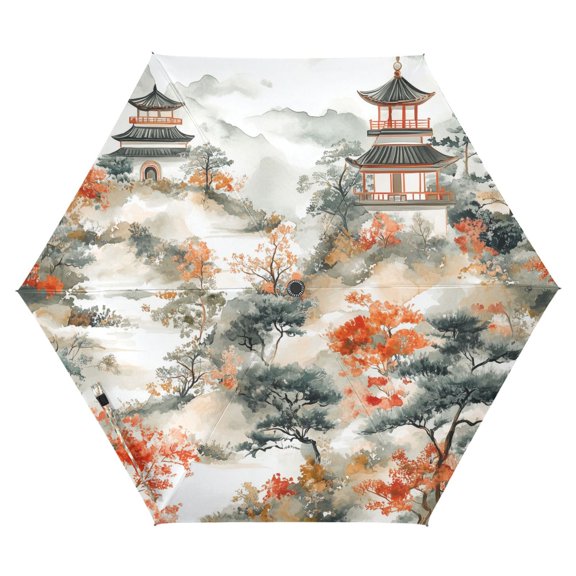 FORMRS Travel Umbrella Folding Auto Open Close Windproof Rain UV Protection, Mountain Pattern