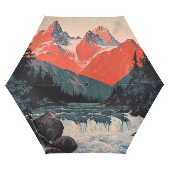 FORMRS Travel Umbrella Folding Auto Open Close Windproof Rain UV Protection, Mountains at Dawn