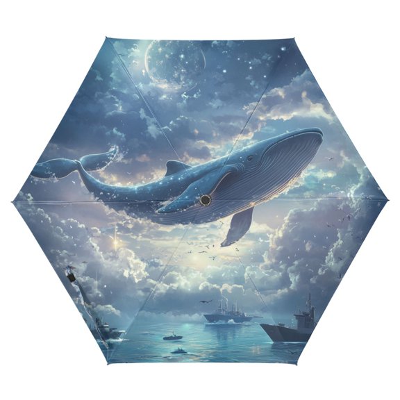 FORMRS Travel Umbrella Folding Auto Open Close Windproof Rain UV Protection, Night Floating Whale