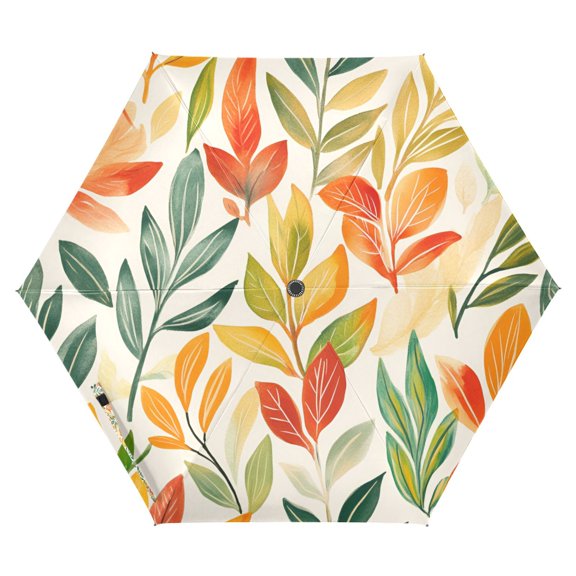FORMRS Travel Umbrella Folding Auto Open Close Windproof Rain UV Protection, Orange Autumn Leaves