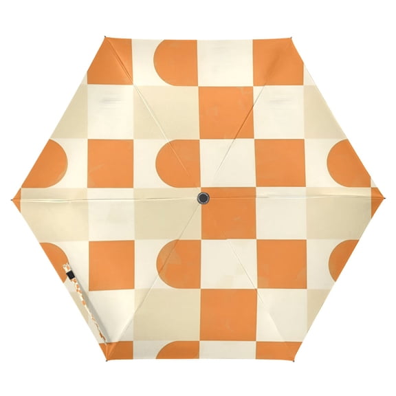 FORMRS Travel Umbrella Folding Auto Open Close Windproof Rain UV Protection, Orange Checkered Pattern