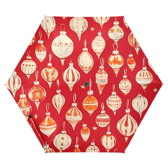 FORMRS Travel Umbrella Folding Auto Open Close Windproof Rain UV Protection, Orange Christmas Ornaments Pattern
